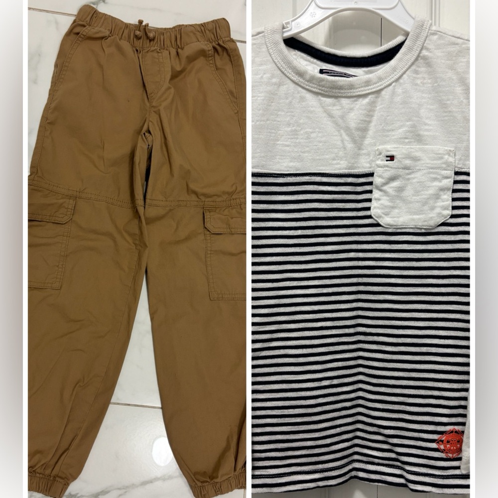 Tommy Hilfiger White Crew Neck Size 6 + Therabout tan 4/5 Cargo Jorgeers